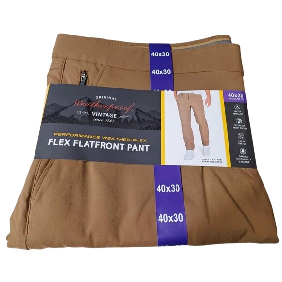 Weatherproof Other - Weatherproof Vintage Men’s Performance Weather-Flex Flat Front Pants 40x30 Khaki